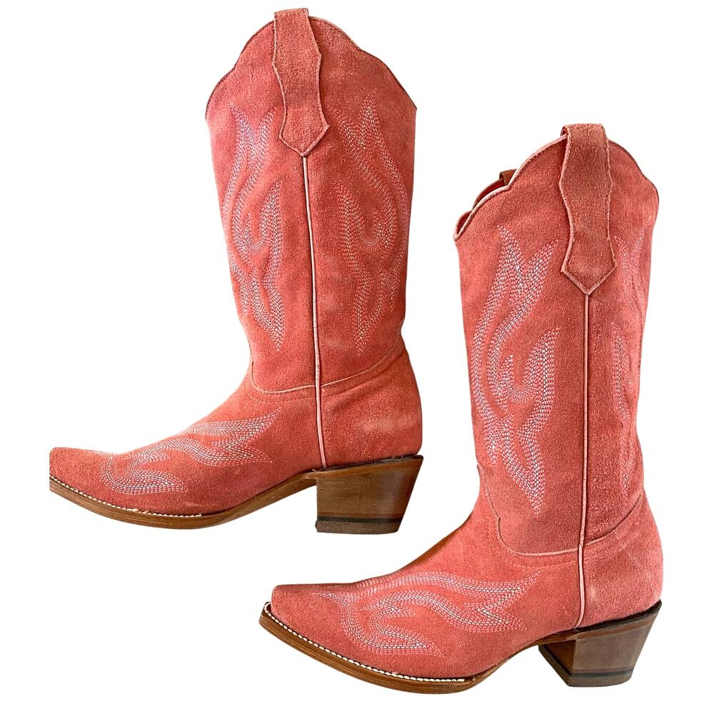 Planet Cowboy Pink Suede Western Boots Womens 8.5 USA Snip Toe Cowgirl Nashville - Picture 5 of 16